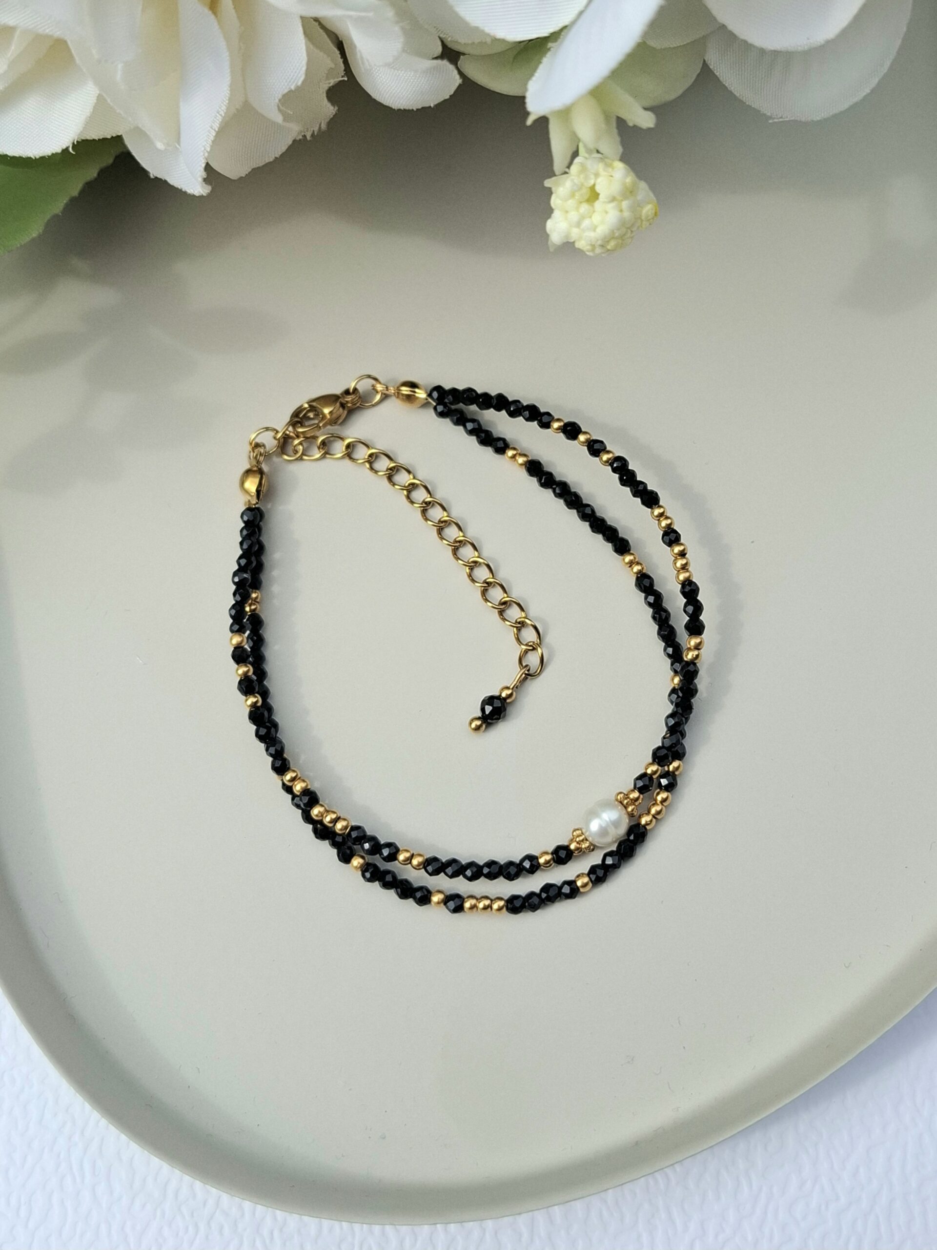 bransoletka podwójna spinel i perła bransoletka podwójna spinel i perła