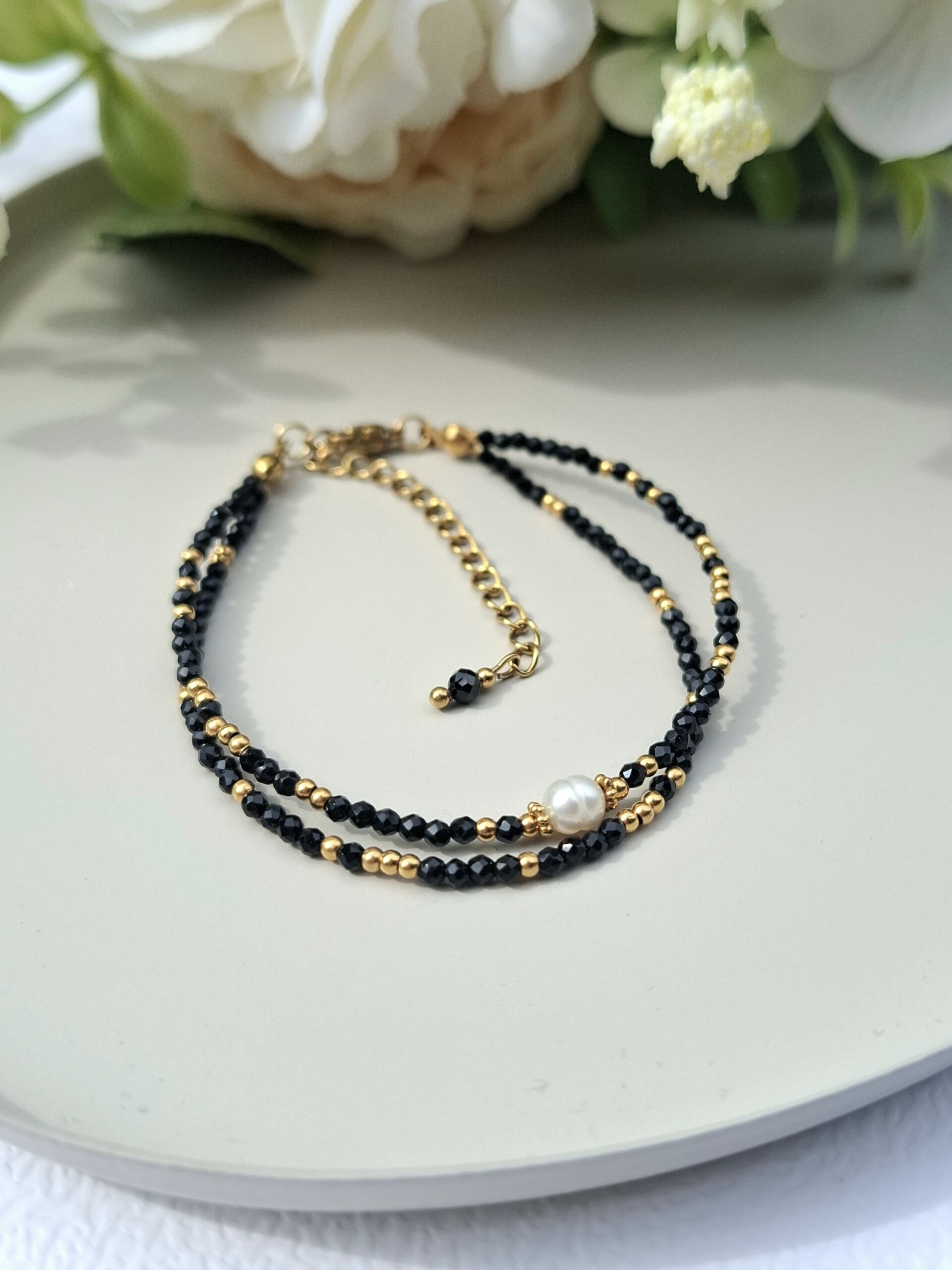 bransoletka podwójna spinel i perła bransoletka podwójna spinel i perła
